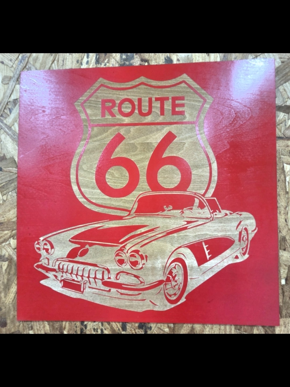 Route 66 Red and Gold Classic Car Wall Art